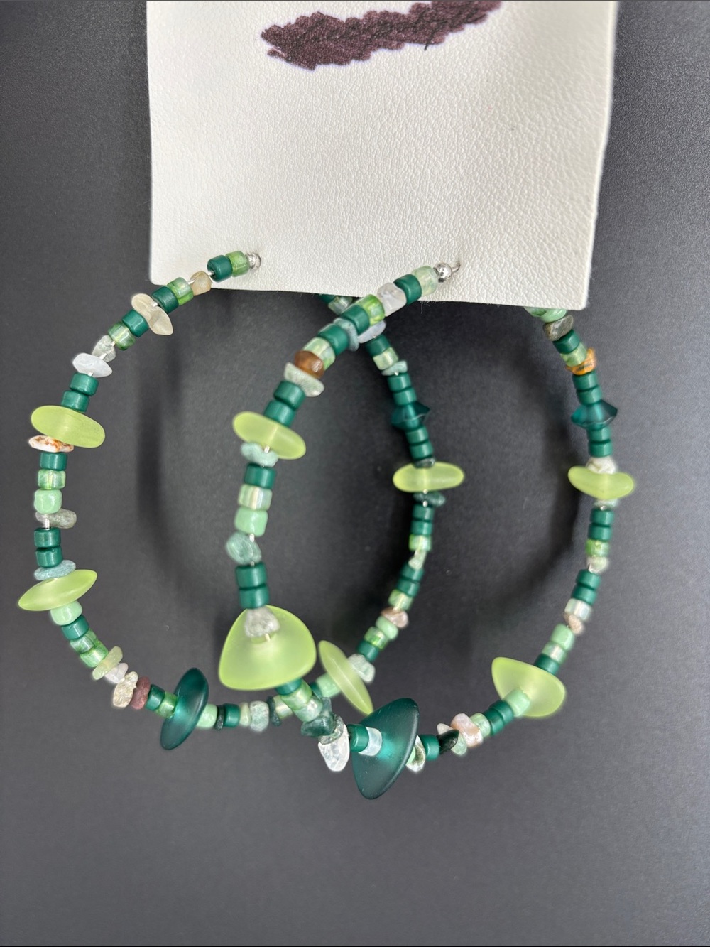 Free People Green Mixed-Bead Hoop Earrings